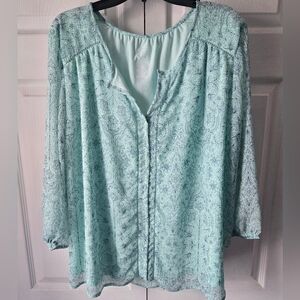 St. John's Bay Mint Green Patterned Blouse